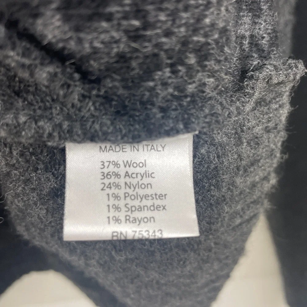 Maryline Italy Grey Black Sweater Jacket Asymmetrical Zip Houndstooth Medium‎